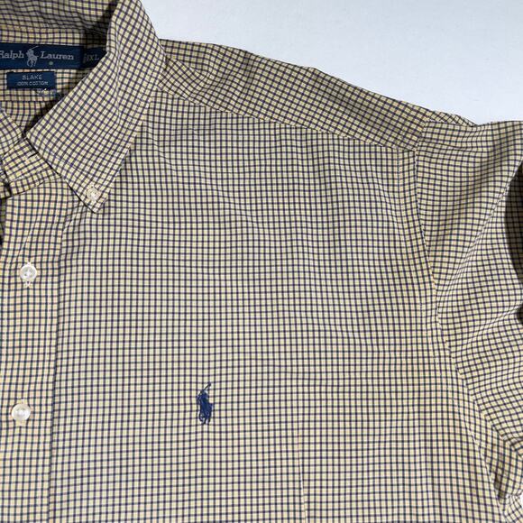 Ralph Lauren Button Shirt Blake Cut Men's XL Yellow & Navy Check Business Casual - Picture 3 of 9